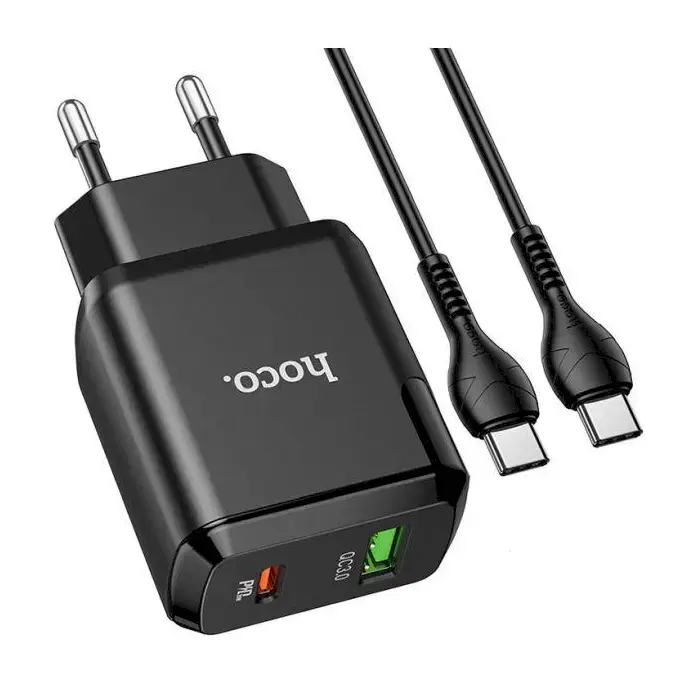 Hoco N5 PD20W universal travel charger USB | 5V | 3A + USB-C cable 1M black