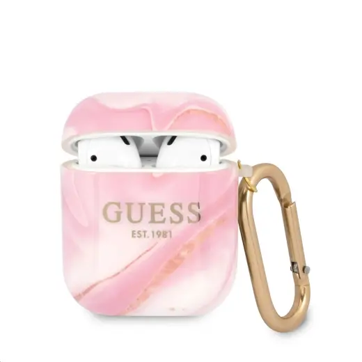 GUA2UNMP Guess TPU Shiny Marble Case for Airpods 1|2 Pink