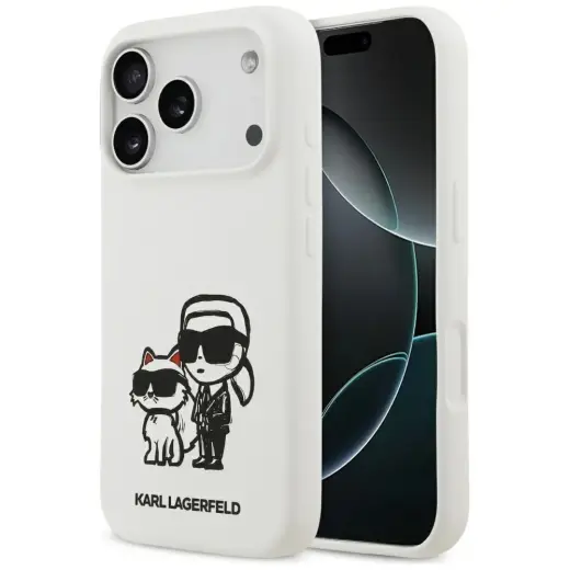 Karl Lagerfeld Silicone K&C Sketch & Logo MagSafe Case for iPhone 17 Pro - White