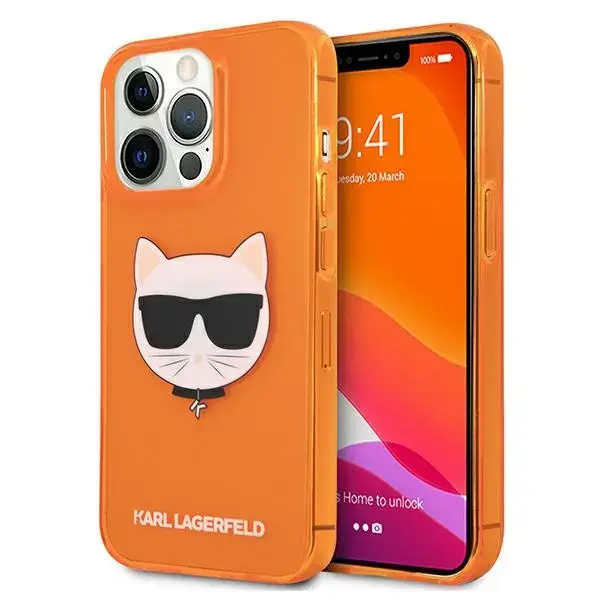 KLHCP13LCHTRO Karl Lagerfeld TPU Choupette Head Case for iPhone 13 Pro Fluo Orange
