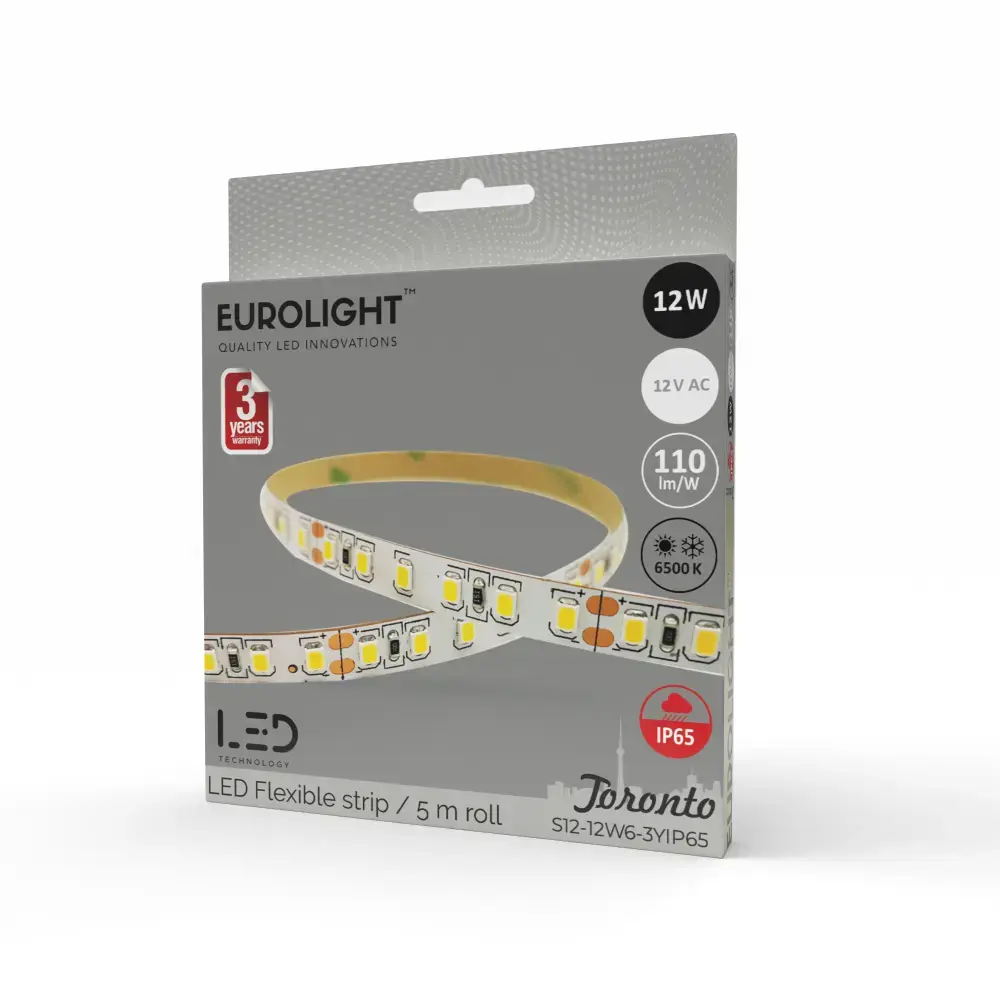 LED juosta Toronto Epistar 2835 12W 6500K IP65 CRI80 5m Eurolight