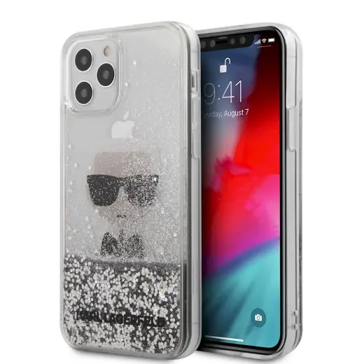 KLHCP12LGLIKSL Karl Lagerfeld Liquid Glitter Iconic Cover for iPhone 12 Pro Max 6.7 Silver