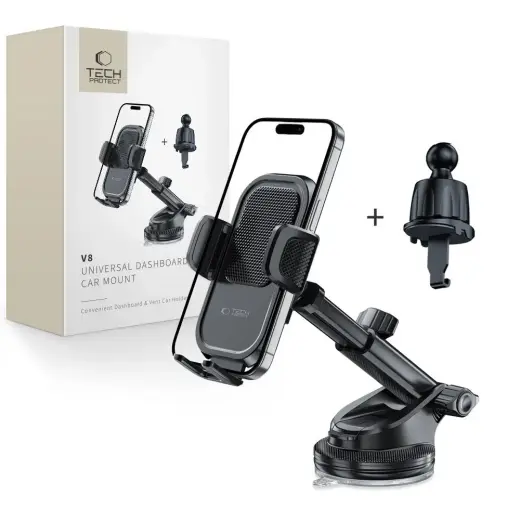 Tech-Protect V8 Car Holder for Dashboard, Windshield or Air Vent Mount - Black