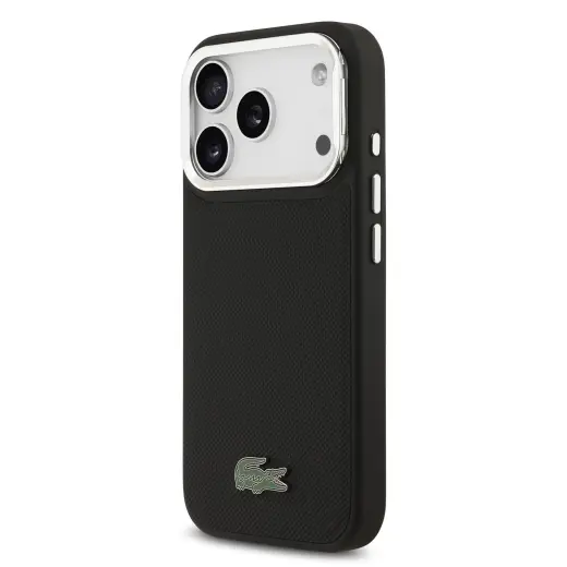 Lacoste Iconic Petit Pique phone case with stand and MagSafe support for iPhone 17 Pro black