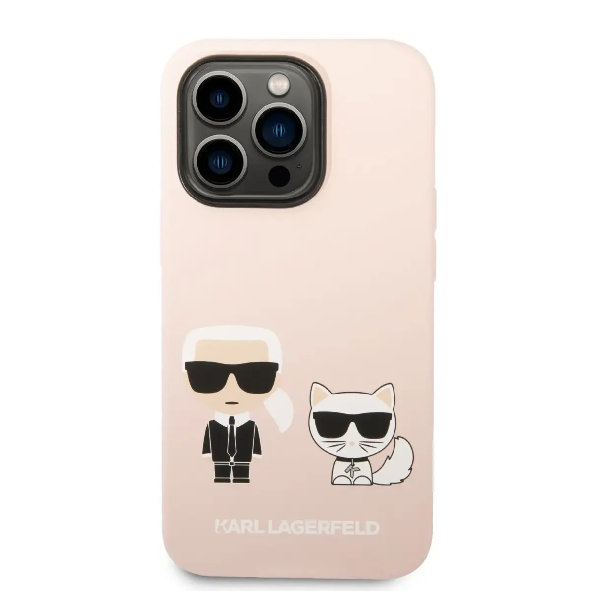 Karl Lagerfeld and Choupette Liquid Silicone Case for iPhone 14 Pro Pink