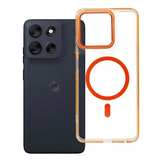 Case FRAME CLEAR HYBRID MAG COVER compatible with MagSafe for MOTOROLA G56 hermes orange