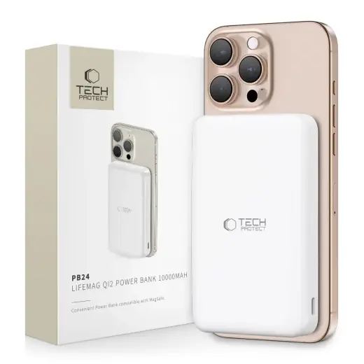 Tech-Protect PB24 LifeMag QI2 ārējais akumulators (powerbank) | 10000 mAh | 15W | USB-C, USB-A, MagSafe | balts