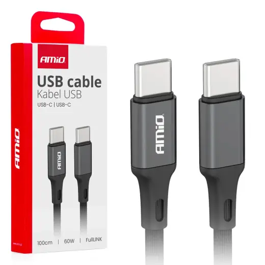 AMiO AMIO-03902 duomenų perdavimo ir įkrovimo laidas | USB-C į USB-C | 60W | 1m
