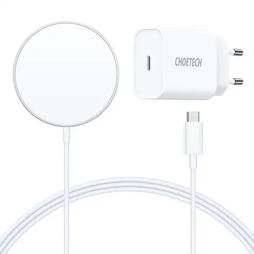 Choetech 15W Magnetic Wireless Charger Kit Qi + 20W Power Delivery Charger (MagSafe Compatible) White (T517-F)