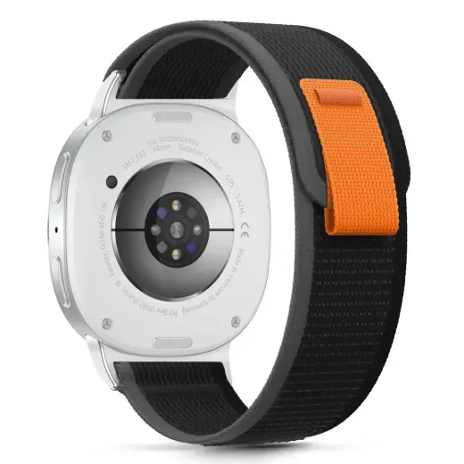 Tech-Protect Nylon Stripe išmaniojo laikrodžio dirželis Samsung Galaxy Watch 8/Classic (40/44/46 mm) | nailoninis | juodas/oranžinis