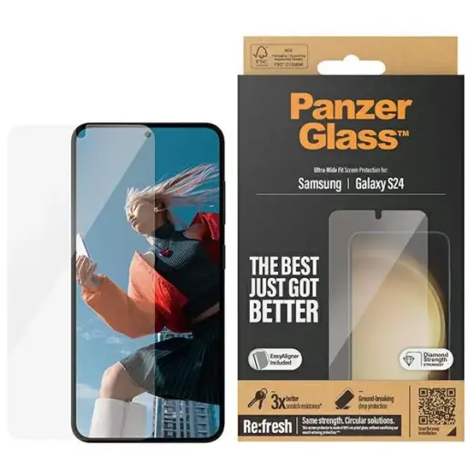 PanzerGlass Ultra-Wide Fit защитное стекло для телефона Samsung Galaxy S24 | Samsung Galaxy S921 прозрачный с аппликатором