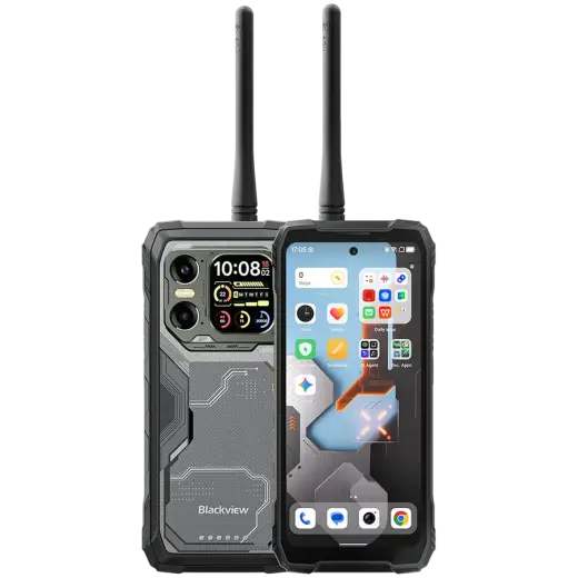 Blackview XPLORE 1 Walkie-talkie 22km 5G Rugged Phone 6.78-inch FHD 2460x1080 120Hz+2.01-inch 296x240 12+256GB MTK Dimensity 7050 octa-core 2.4Ghz Cam 50+64MP+20MP Night Vision 20000mAh NFC Gorilla Glass 5 Android 15 MIL-STD Black