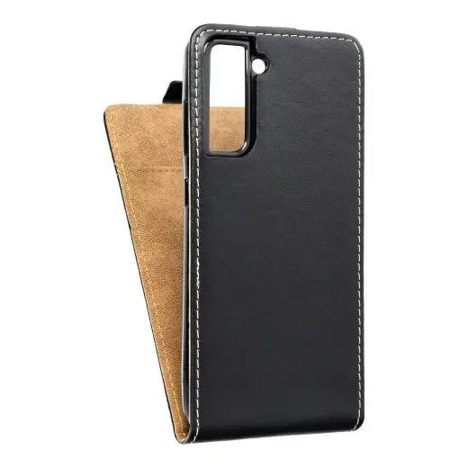 Slim Flexi Fresh Vertikaalselt avatav telefoni ümbris mudelile Samsung Galaxy S21 FE 5G (G990) must
