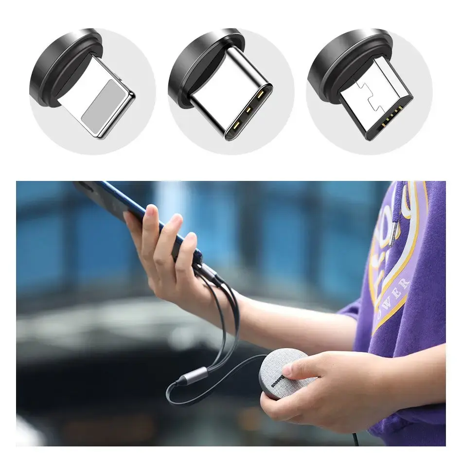 Baseus Fabric Retractable USB - micro USB | Lightning | USB-C Cable with 3.5A 1,2M grey (CAMLT-BYG1)