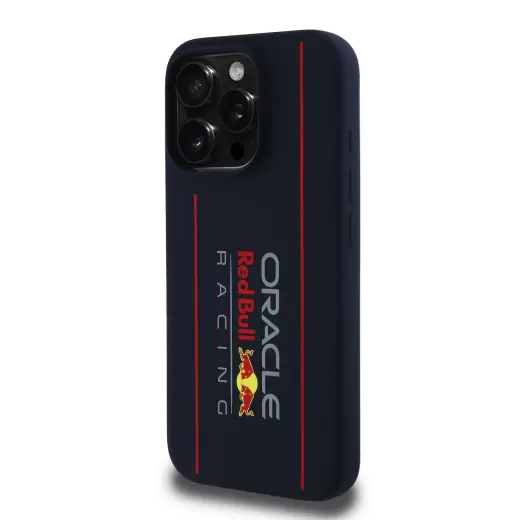 Red Bull Silicone Vertical Logo telefona maciņš priekš iPhone 16 Pro melns ar MagSafe atbalstu