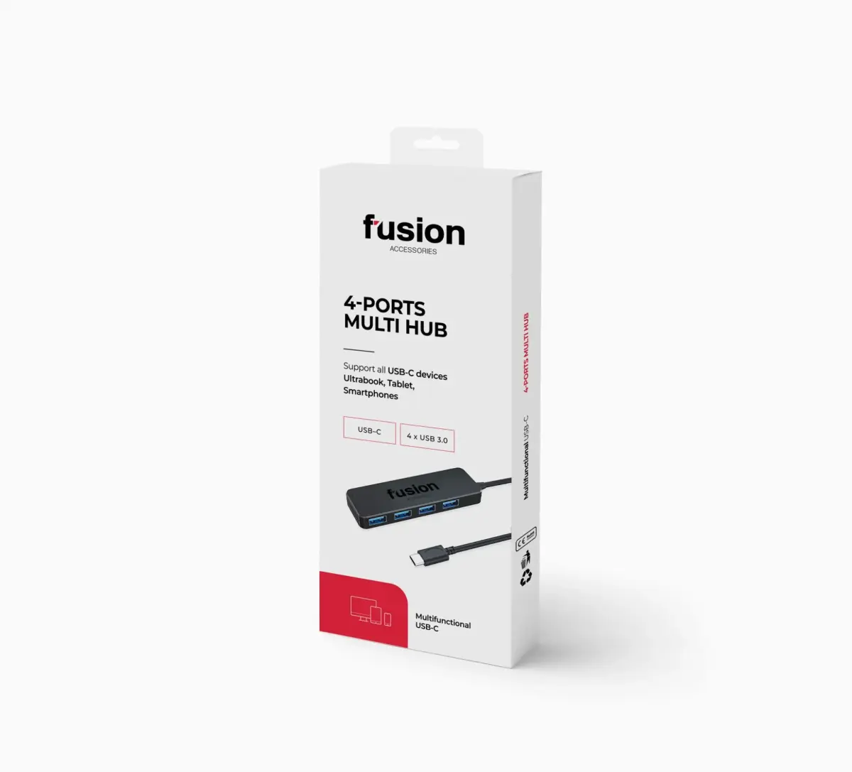 Fusion USB-C uz 4 x USB 3.0 sadalītājs 5 Gb|s melns (EU Blister)