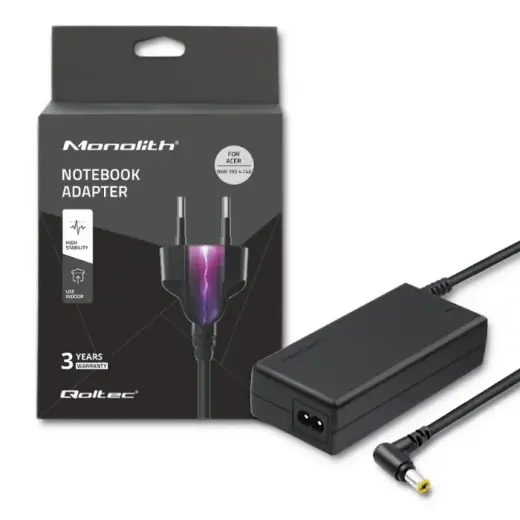 Адаптер питания Qoltec 50087 для ноутбука Acer 90 Вт | 19 В | 4,74 А | 5,5*1,7 дюйма | + кабель питания