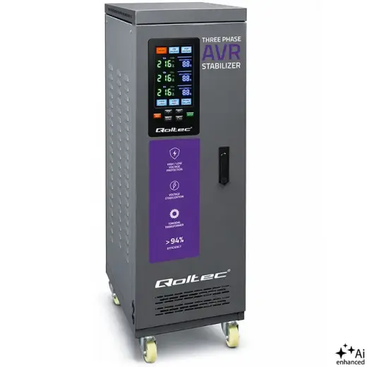 Qoltec Three-phase AVR MULTIPROTECTION voltage stabiliser | 40kVA | Accuracy ± 3% | 3-phase servo motor | LCD
