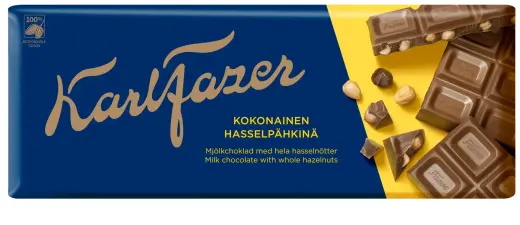 Piena šokolāde KARL FAZER ar veseliem lazdu riekstiem, 200g