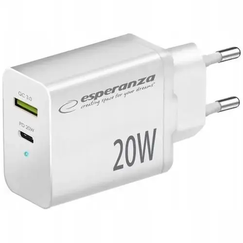 Esperanza EZC105W tīkla lādētājs | 20W | QC | USB-C, USB-A