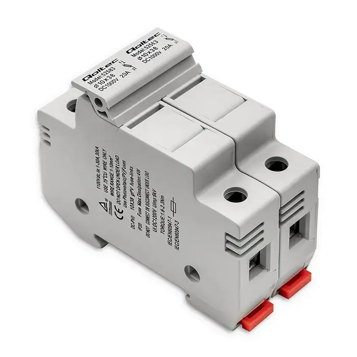 Qoltec Fuse base + DC fuse | 2P|1000V |20A |10x38 |solar