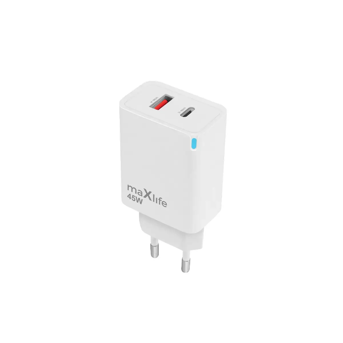 Maxlife MXTC-09-45AC tīkla lādētājs | 45W | PD, QC, GaN | USB-C, USB-A | balts