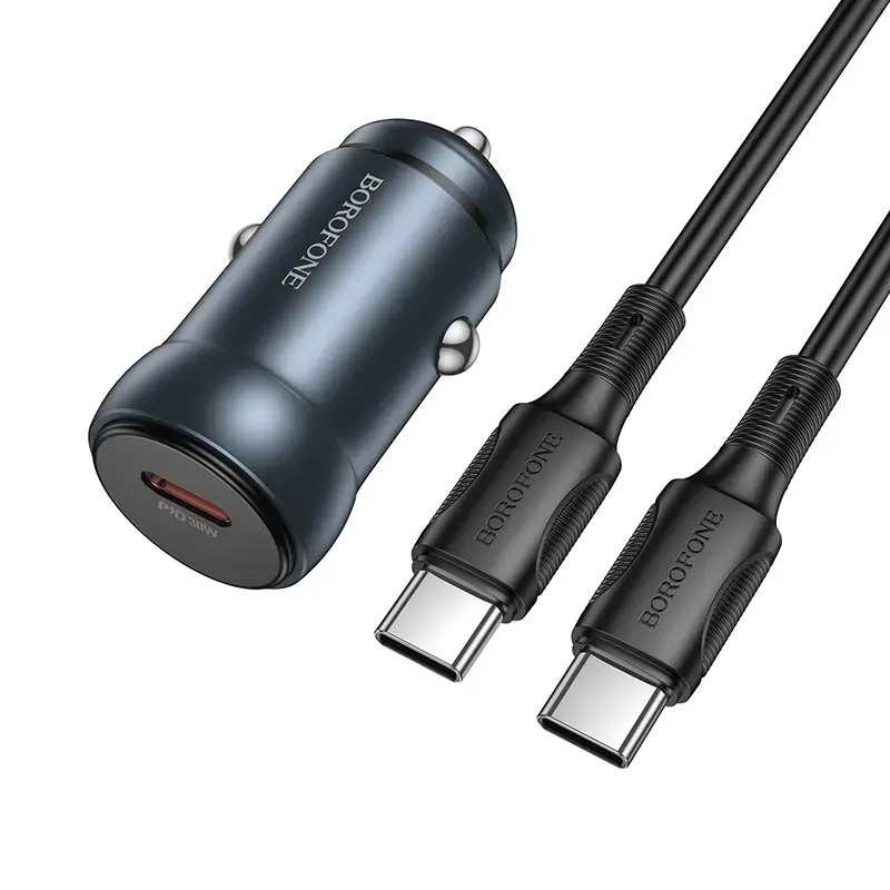 Borofone Car charger BZ32 Fresh - Type C - PD 30W with Type C to Type C cable grey