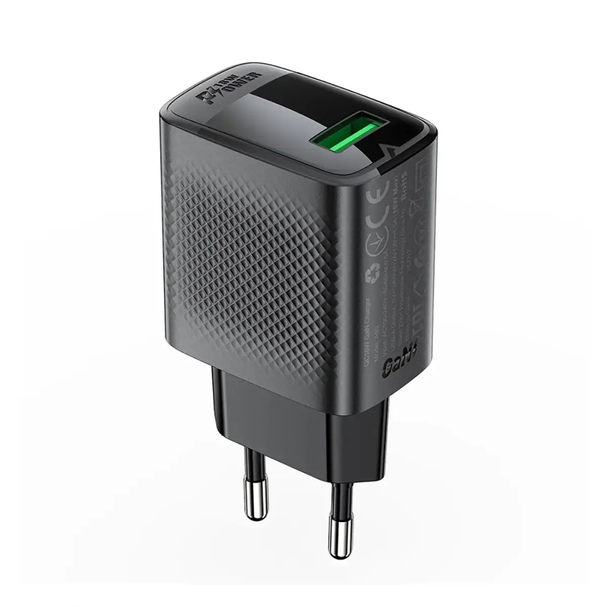 Acefast A90 зарядное устройство | 18W | GaN, QC | USB-A | черное