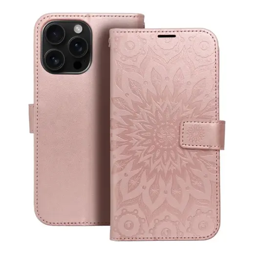 MEZZO mandala knyginio tipo telefono dėklas iPhone 16 Pro Max rožinis