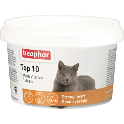 Vitamīnizēta papildbarība : Beaphar vitamīni TOP 10 cat, 180 tab.