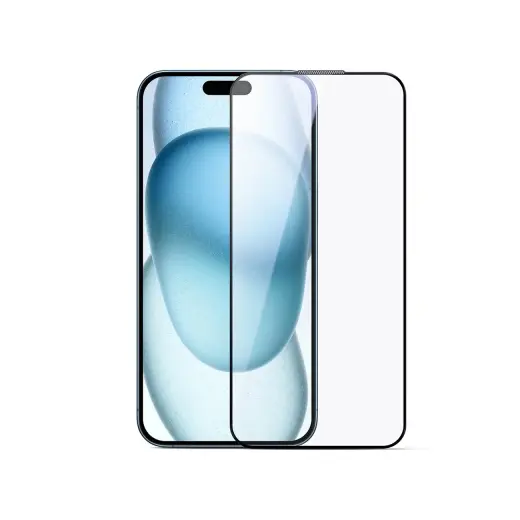 Joyroom JR-MLG0284 2.5D pret zilā gaismu + putekļu necaurlaidīgs ekrāna aizsargstikls ar melnu rāmi iPhone 15|16