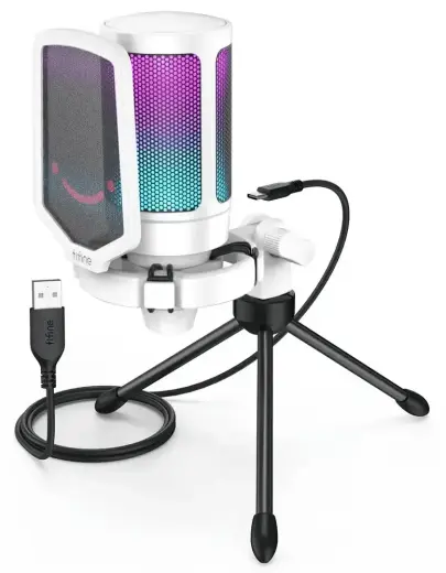 Fifine AmpliGame A6V RGB microphone for gaming | podcasts | streams | tripod | white
