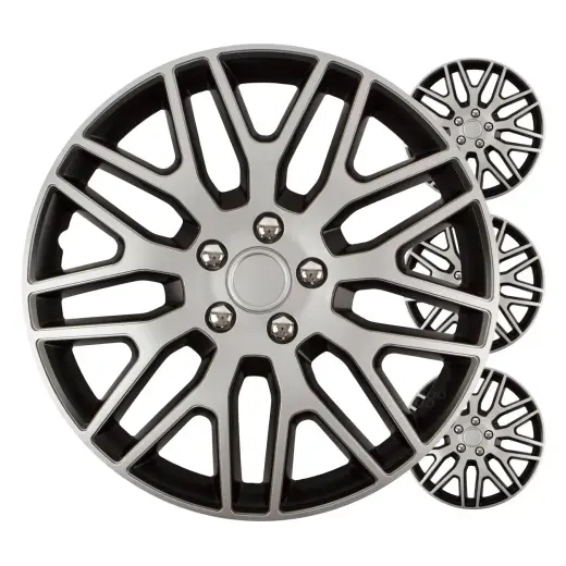 Car hubcaps 4pcs set Dakar black & silver 15" COLOR BOX