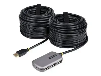 StarTech.com USB Extender Hub, 24m USB 2.0 Extension Cable with 4-Port USB Hub, Active|Bus Powered USB Repeater Cable, Optional 10W Power Supply Included - USB-A Hub w| ESD Protection (U02442-USB-EXTENDER) - hub - 4 ports