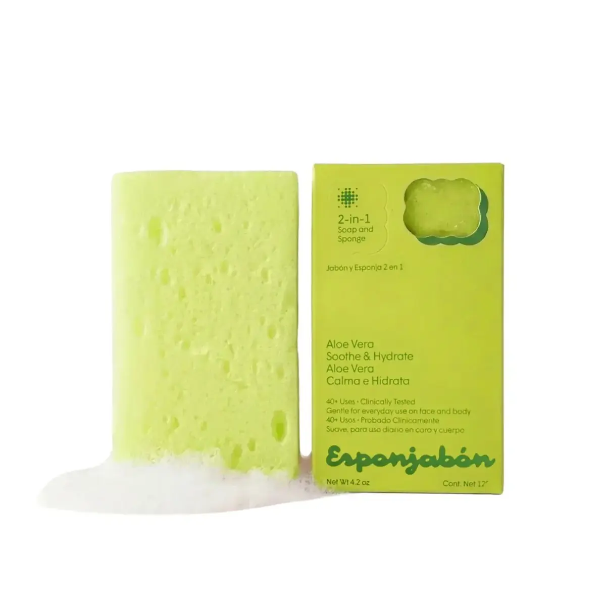 Esponjabon, Aloe Vera, Hydrating & Soothing, Soap & Sponge 2-In-1, For Face & Body, 120 g