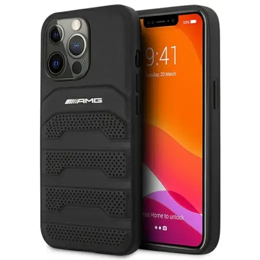 AMG AMHCP14LGSEBK Leather Debossed Lines telefoni ümbris iPhone 14 Pro must