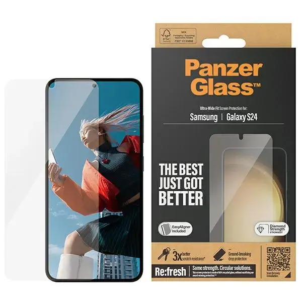 PanzerGlass Ultra-Wide Fit защитное стекло для телефона Samsung Galaxy S24 | Samsung Galaxy S921 прозрачный с аппликатором