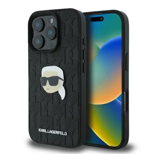 Karl Lagerfeld case for iPhone 16 Pro 6,3" KLHCP16LPGKLKIPK black Hard Monogram Karl Head Pin