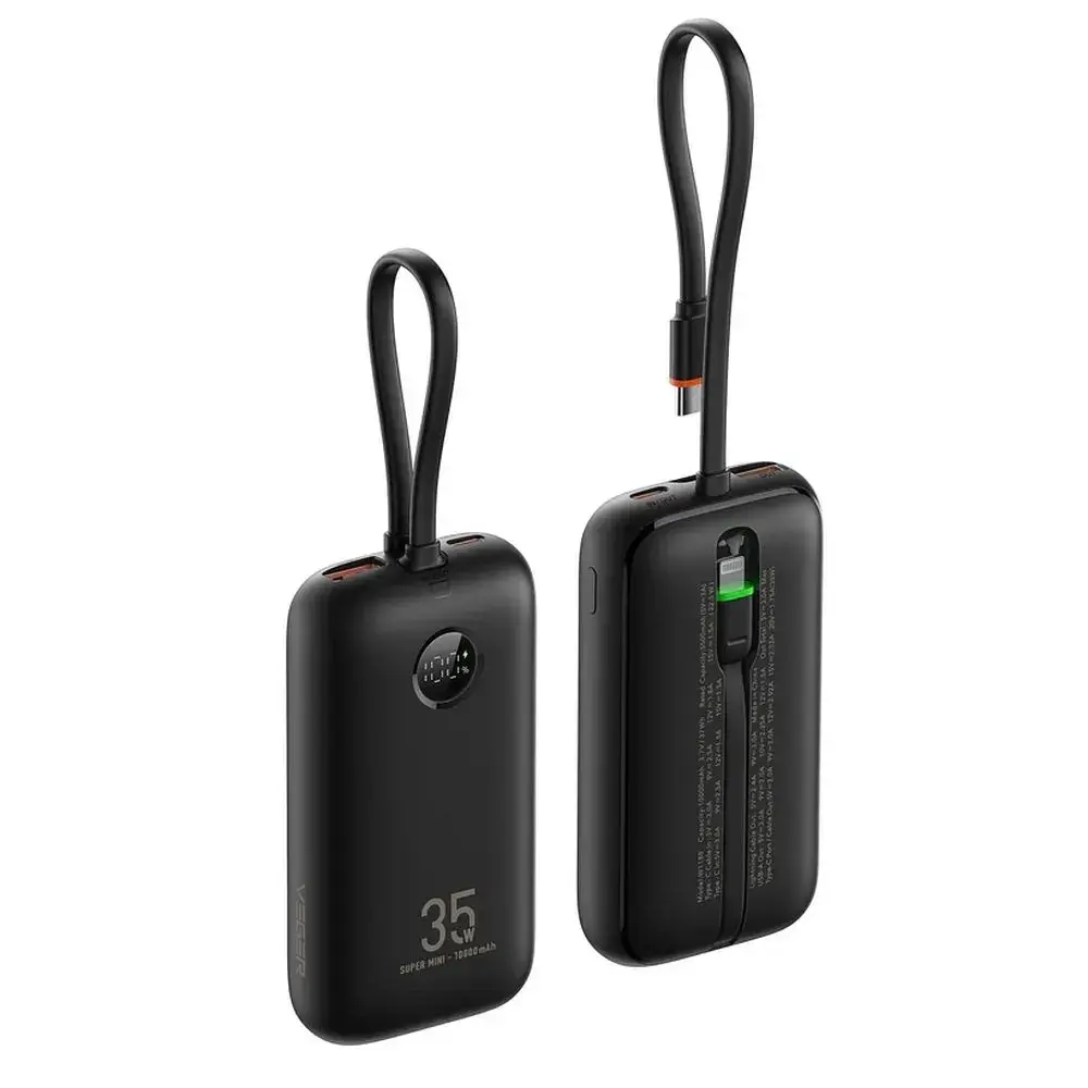 Veger K1 (W1188) PD QC3.0 ārējais akumulators (powerbank) | 10 000 mAh | 35W | PD, QC | USB-C, Lightning | melns