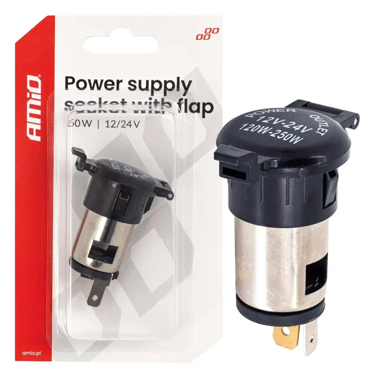 Power supply socket with flap 250W 12V 24V AMIO-04434