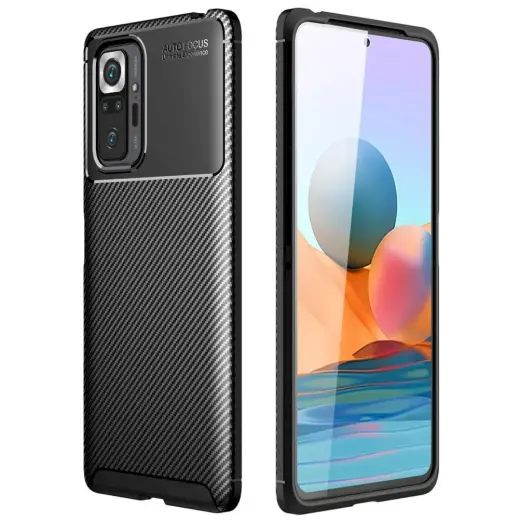Fusion carbon fiber silikona aizsargapvalks Xiaomi Redmi Note 10 Pro melns