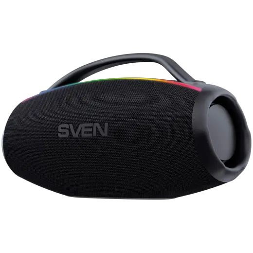 Portable speaker SVEN PS-399, black, power output 50+2x25W (RMS), Auracast, Waterproof (IPx5), TWS, Bluetooth, USB, lithium battery
