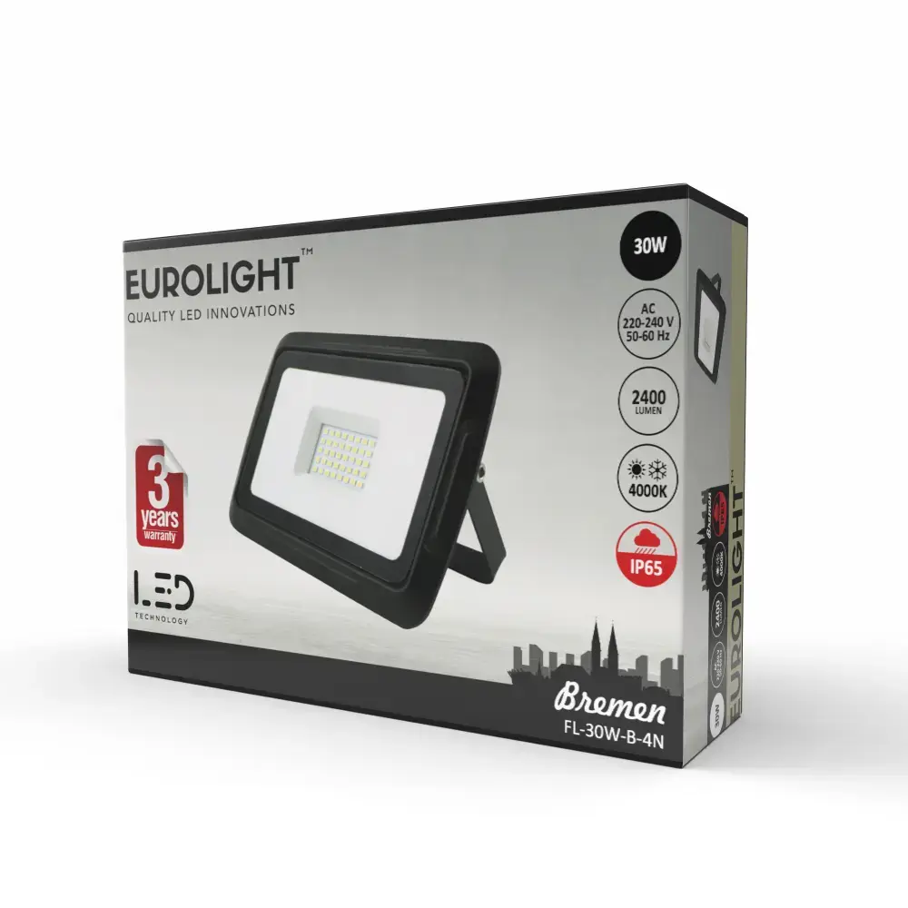 BREMEN LED prožektorius 30W, 4000K, IP65, 80lm/W Eurolight