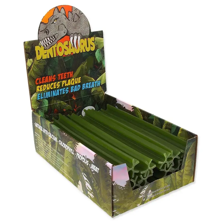 Gardums suņiem – Mr. Dental display dentosaurus stick with chlorophyll L 21 cm 20 gab