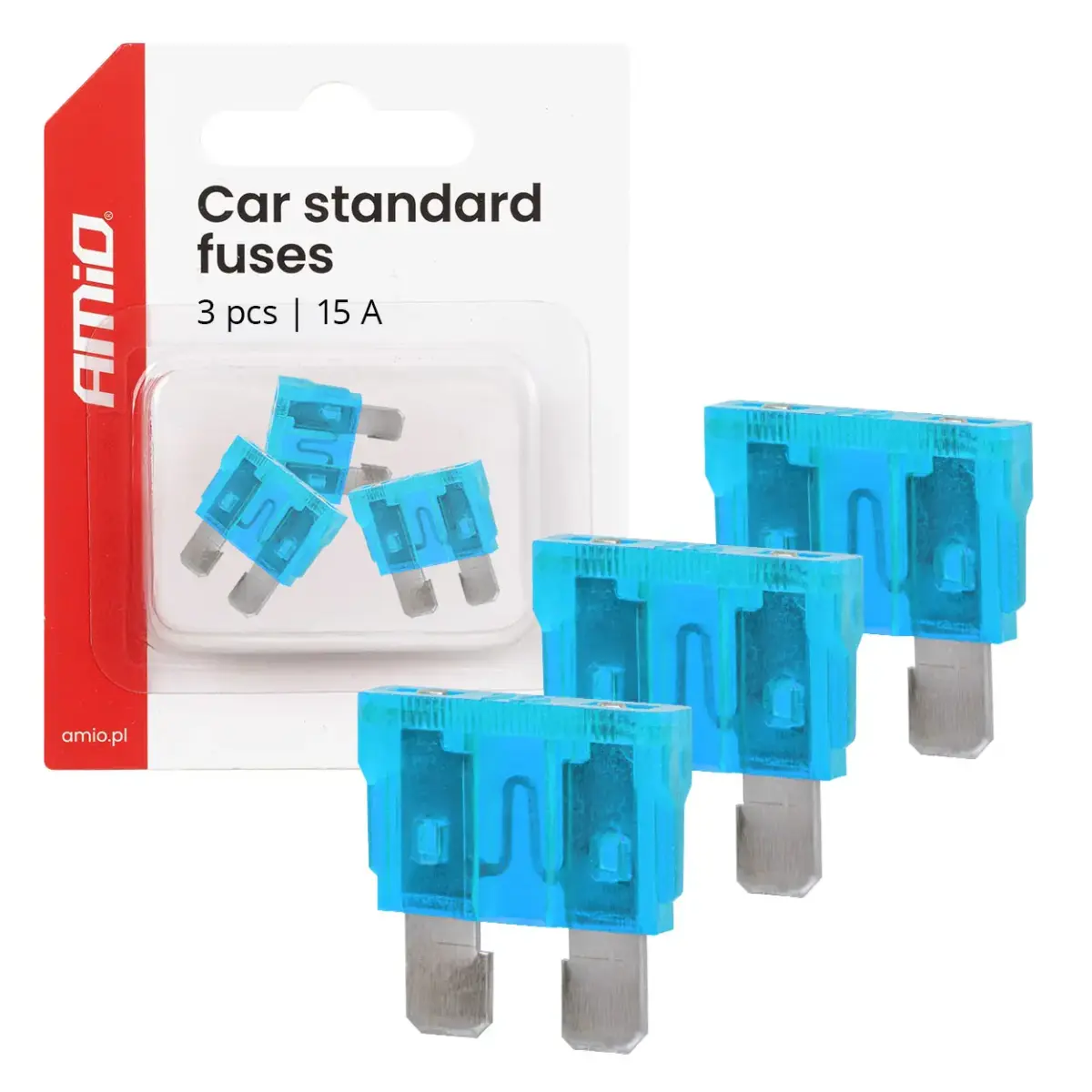 Car blade fuses STANDARD 3 pcs 15A AMIO-05106