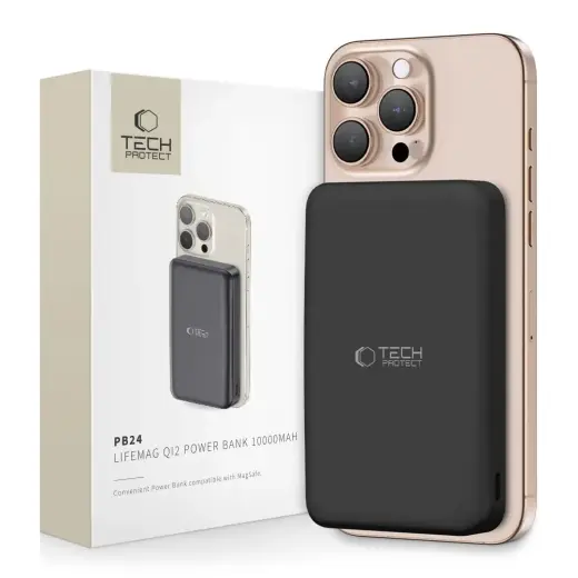 Tech-Protect PB24 LifeMag QI2 ārējais akumulators (powerbank) | 10000 mAh | 15W | USB-C, USB-A, MagSafe | melns