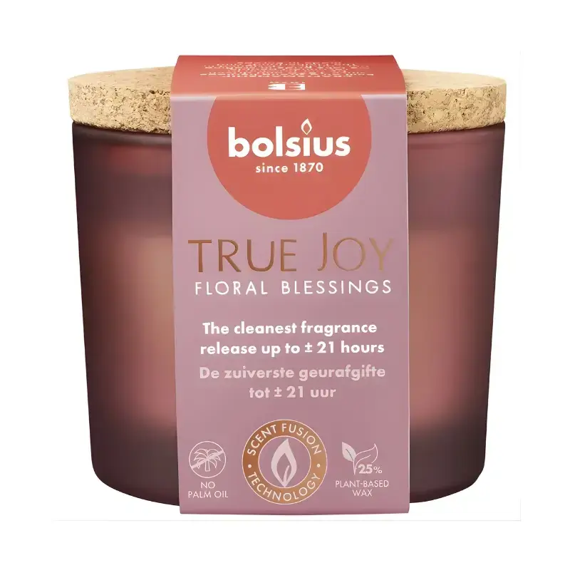 Svece arom. stikla gl. ar korķi True Joy Ø66x83mm floral blessings