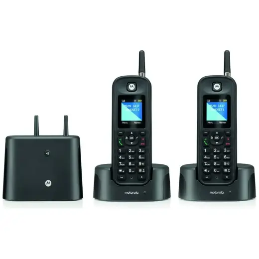 Set of Motorola O202 cordless landline phones 2 pcs. with far distance antena black