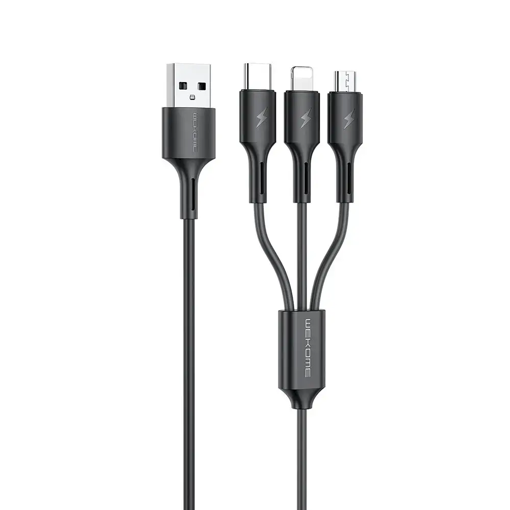 WK Design 3in1 fast charging cable USB - USB Type C| Lightning| micro USB 3A 1.2m black (WDC-137th) 