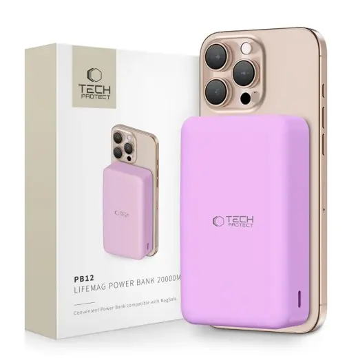 TECH-PROTECT PB12 LIFEMAG ārējais akumulators (powerbank) | 20000 mAh | 15W | USB-C, USB-A, MagSafe | ceriņkrāsas